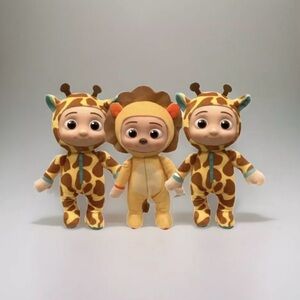 Cocomelon JJ Lion Giraffe Plush Dolls Lot Of 3 Zoo Jungle Animal Rubber Face